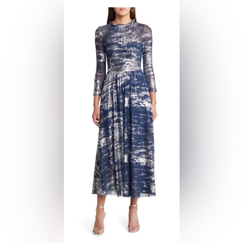 Ted Baker Iggiey Metallic Burnout Midi Dress in Navy NWT Size 0